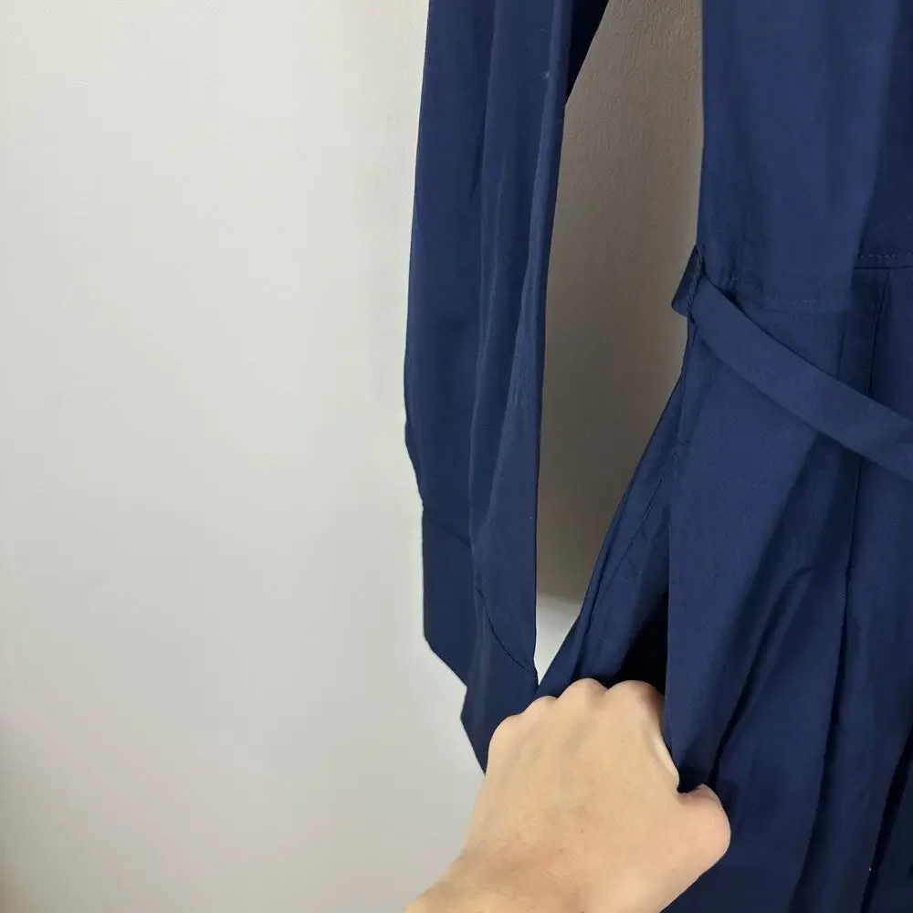 Madewell Tie Waist Midi Shirtdress Classic Minimalist Midnight Navy US 8 NWT